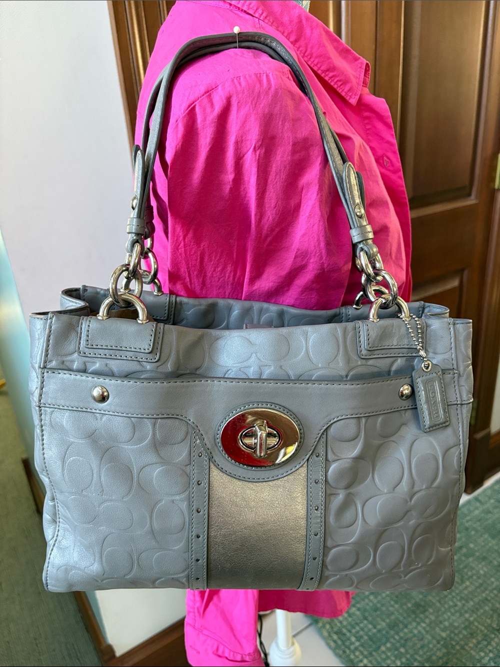 Coach Signature Quilted Leather Tote in Gray